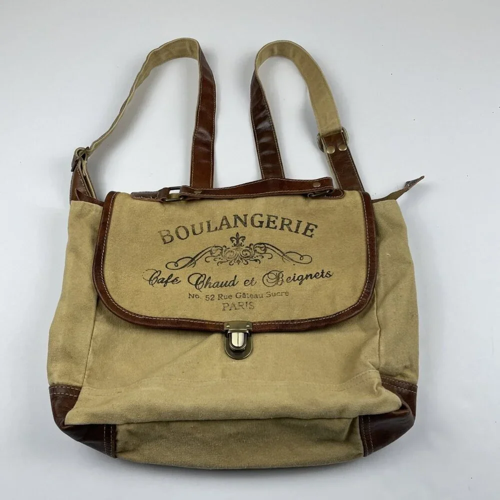 Myra Bag Backpack Boulangerie Paris Front Clip Top Handle Crossbody Canvas